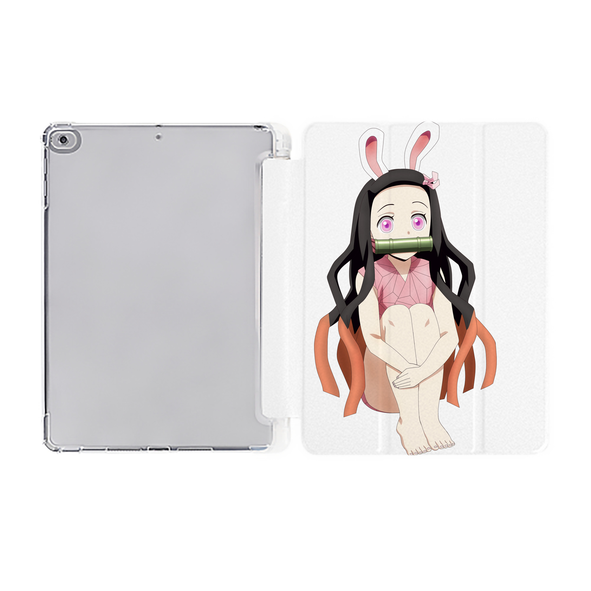 （画像用） 鬼滅の刃（きめつのやいば）竈門 禰󠄀豆子／かまど ねずこ Kamado Nezuko IPad ケース ペン収納付き 三つ折りスタンド PUレザー×シリコン 対応機種9.5/10.5/10.9インチ
